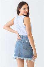 Load image into Gallery viewer, Baby Blue Chess Cage Print Cotton Blend Sleeveless Bodysuit
