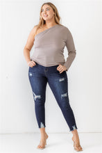 Load image into Gallery viewer, Plus Mocha Textured One Shoulder Top