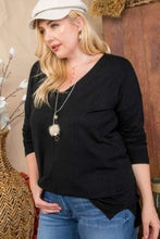 Load image into Gallery viewer, Plus Size V Neck 3/4 Sleeve Side Slit Hi-lo Sweater