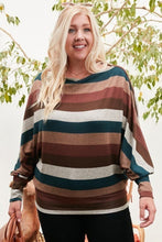 Load image into Gallery viewer, Boat Neck Long Bubble Sleeve Multi Stripe Print Knit Top