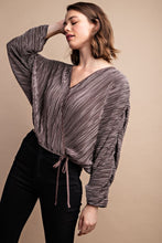 Load image into Gallery viewer, Satin Pleated Drawstring Top With Snap Button